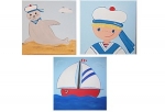 kleiner Matrose/Leuchtturm/Seerobbe/Segelschiff 3-teiliges Kinderbild